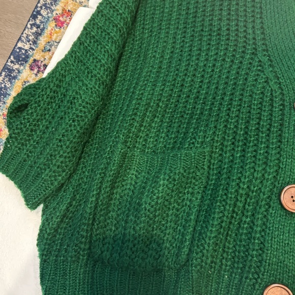 Pink Lily sundown awaits green fuzzy oversized cardigan buttons - Picture 7 of 11